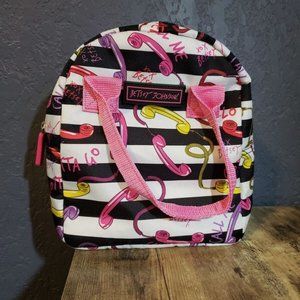 Betsey Johnson Insulated Lunch Tote, Black & White Striped, Telephones, XOX